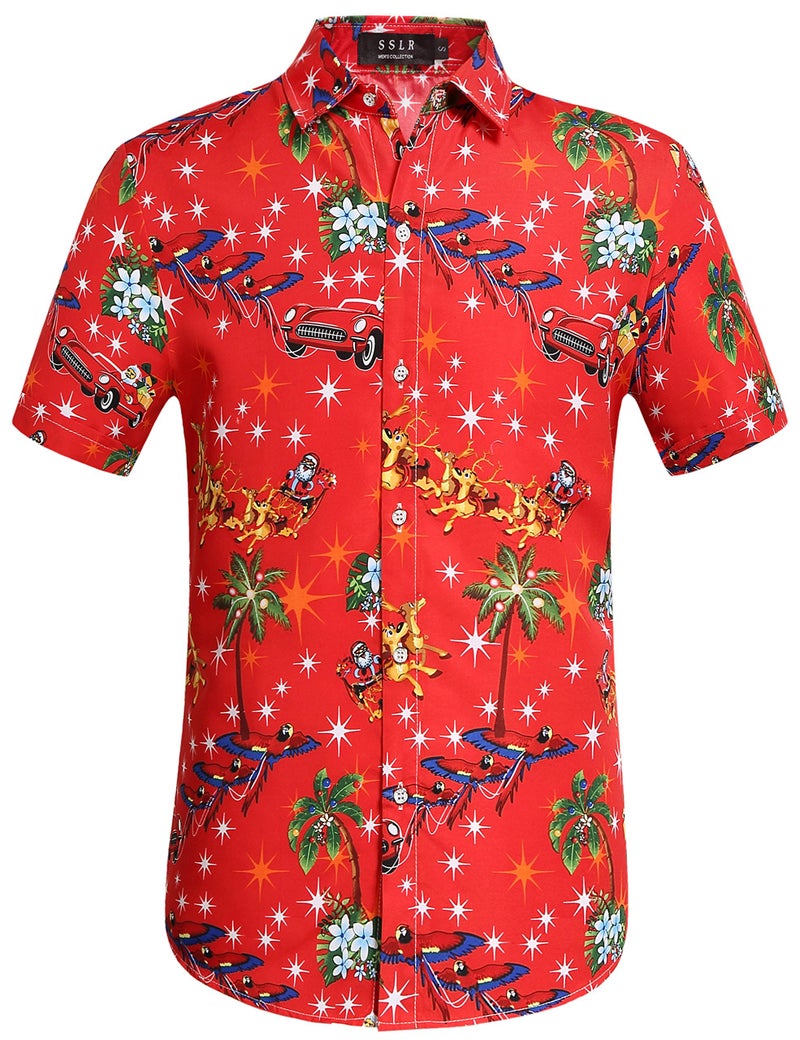 SSLR Mens Christmas Vacation Shirt Short Sleeve Christmas Hawaiian Shirts for Men (Small, Red) - Image 1